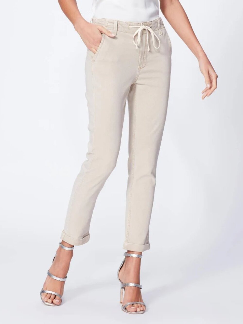 PAIGE Christy Vintage Warm Sand Beige Cotton Chino Jogger Ankle Pants, Size 26 - Picture 2 of 5